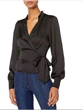 PAIGE Satin Wrap Blouse with Tie
